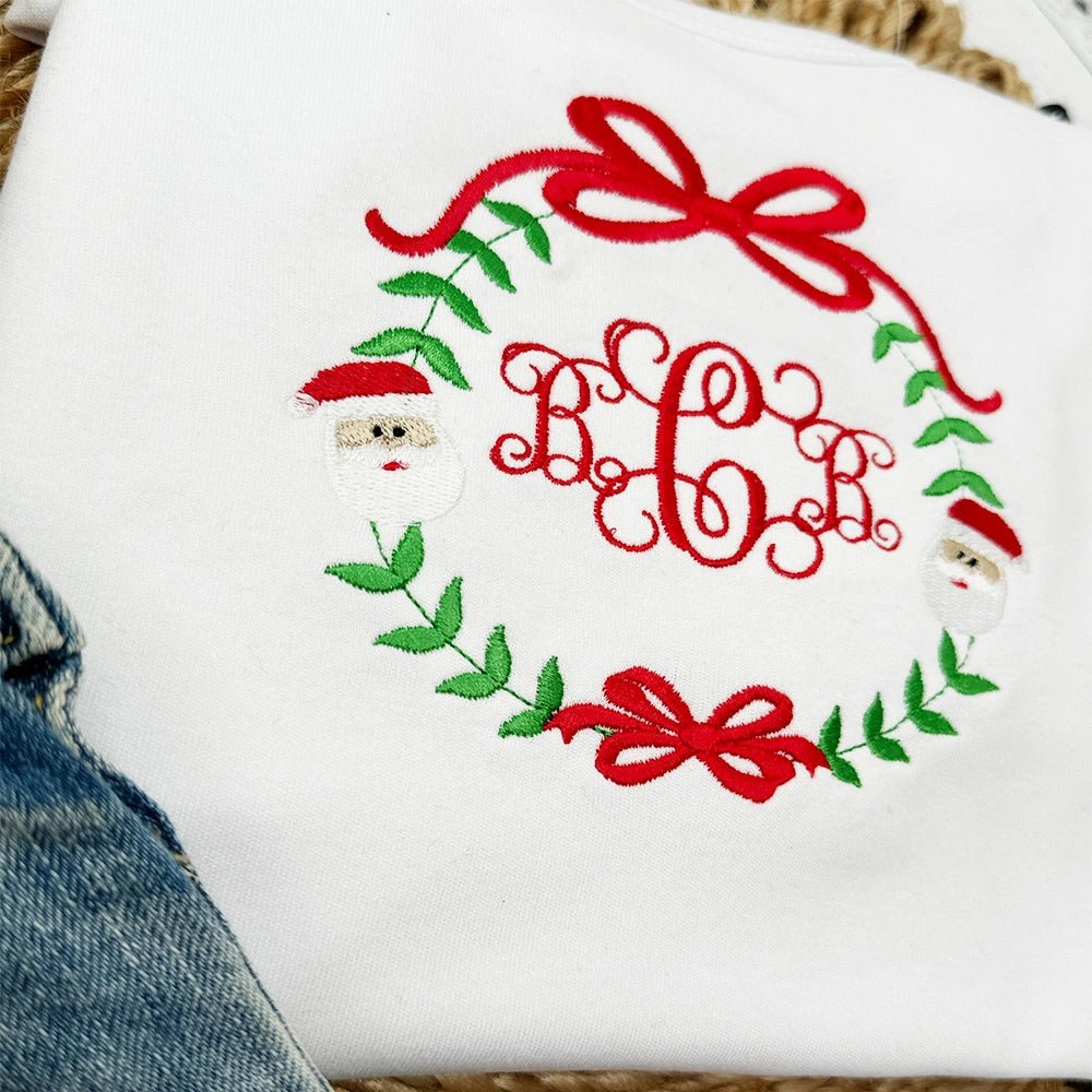 Santa Embroidered Monogram Frame Top - Petite & Sassy Designs