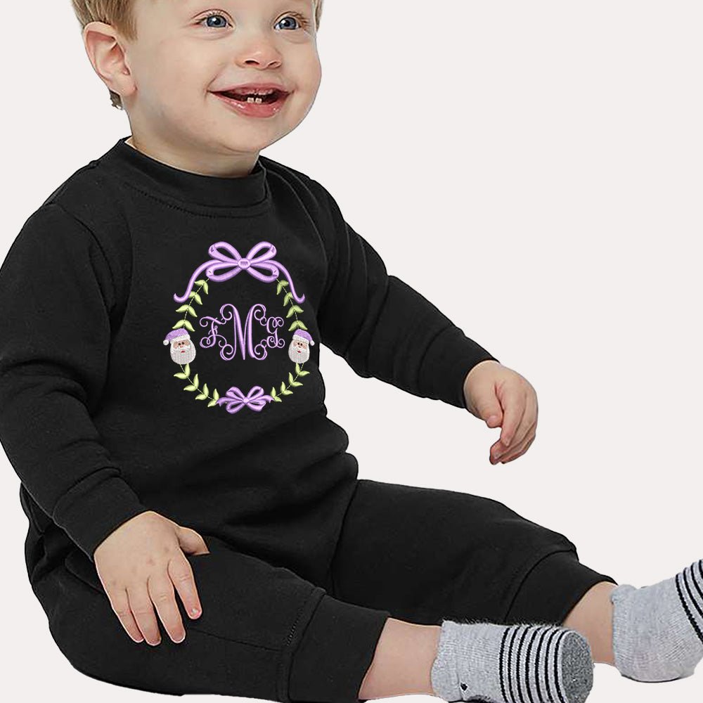 Embroidered Santa Frame Fleece Romper - Petite & Sassy Designs