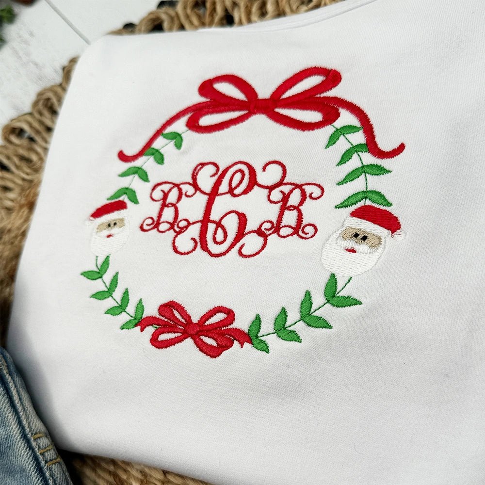 Santa Embroidered Monogram Frame Top - Petite & Sassy Designs