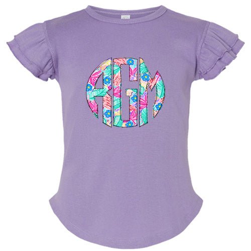 Spring Floral Monogram Flutter Sleeve T-shirt - Petite & Sassy Designs