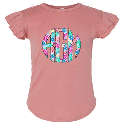Spring Floral Monogram Flutter Sleeve T-shirt - Petite & Sassy Designs