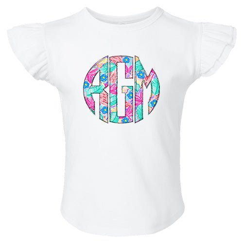Spring Floral Monogram Flutter Sleeve T-shirt - Petite & Sassy Designs
