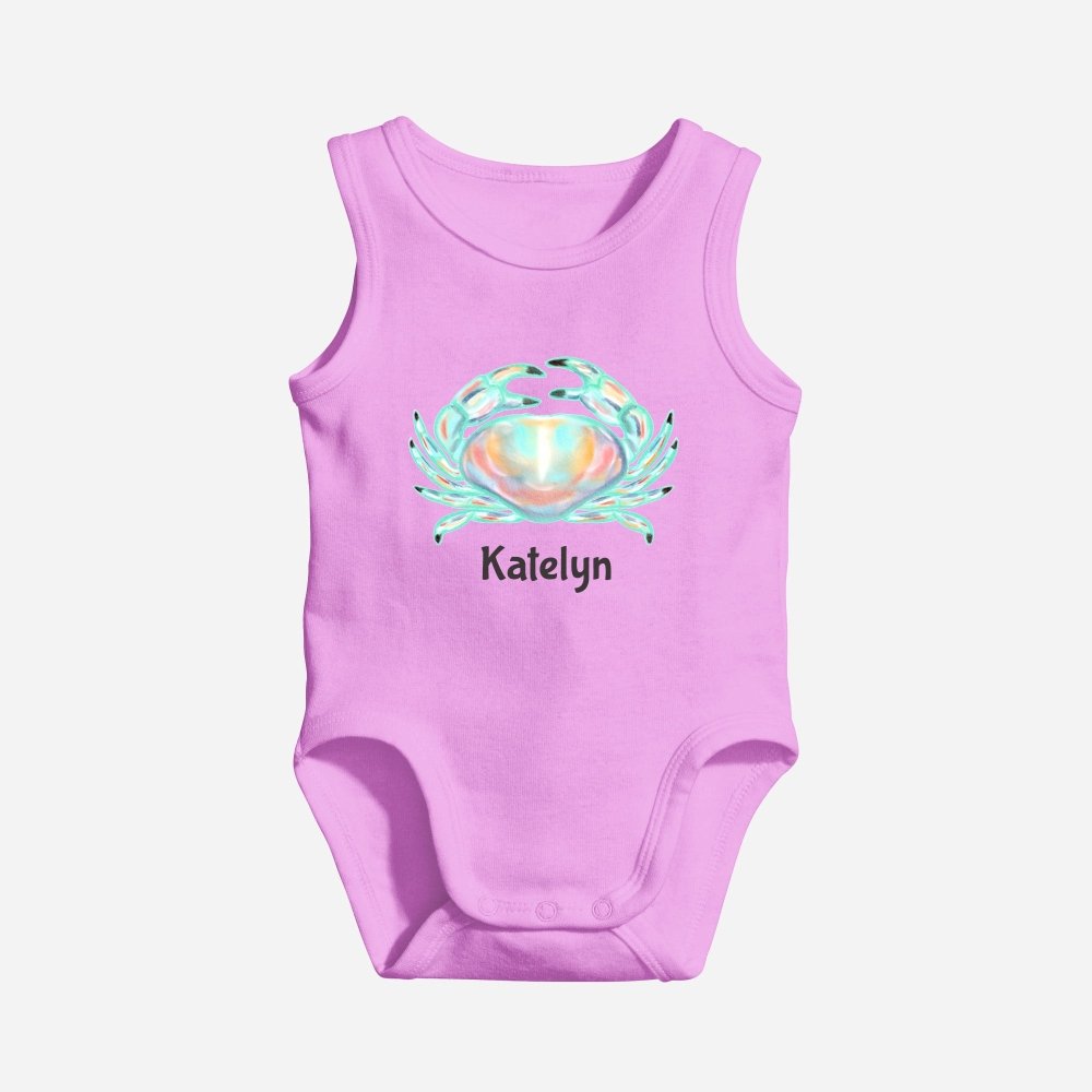 Personalized Watercolor Crab Sleeveless Bodysuit - Petite & Sassy Designs