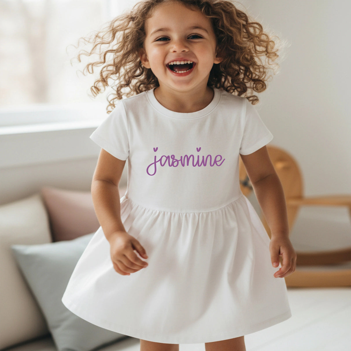Girls Fine Jersey Dress in White