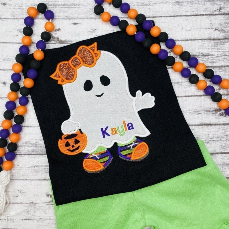Applique Ghost with Pumpkin Shirt - Petite & Sassy Designs