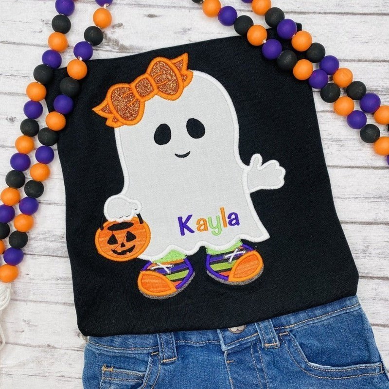 Applique Ghost with Pumpkin Shirt - Petite & Sassy Designs