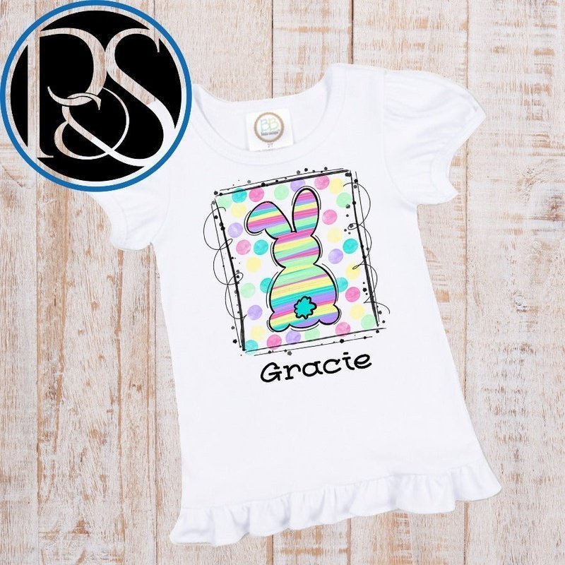 Custom Name Bunny Short Sleeve Ruffle Shirt - Petite & Sassy Designs