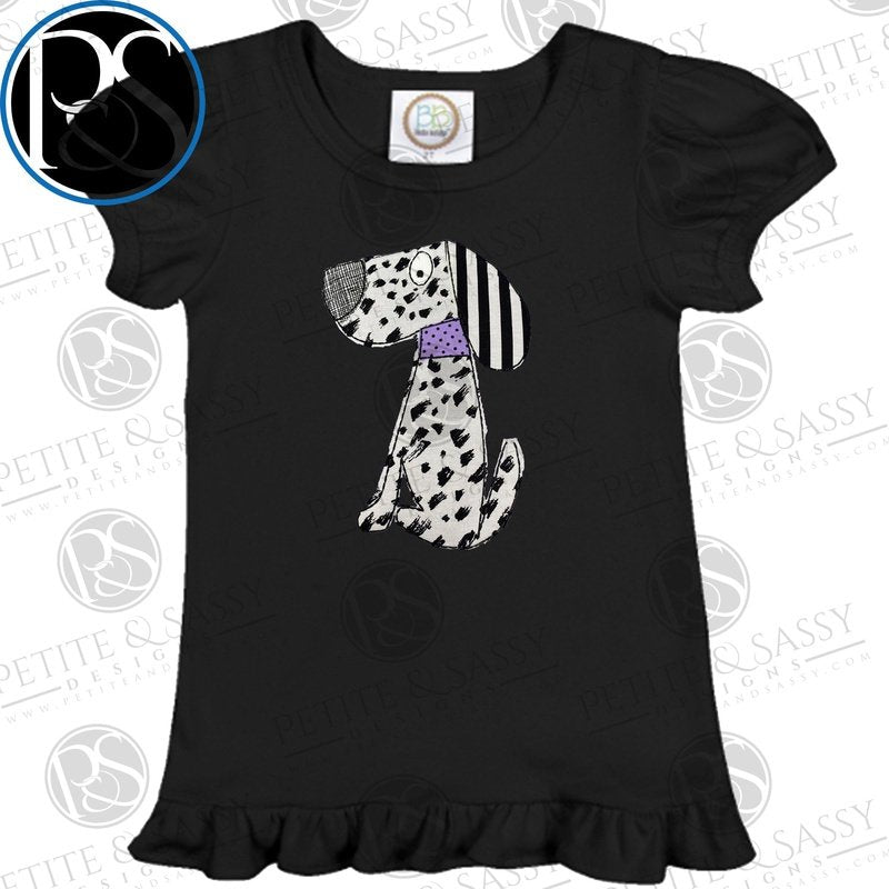 Dog Applique Ruffle Sleeve Shirt - Petite & Sassy Designs