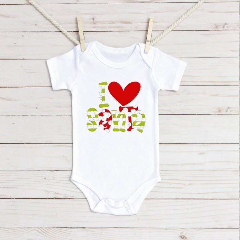 I love Santa in red and Green Stripe infant bodysuit - Petite & Sassy Designs
