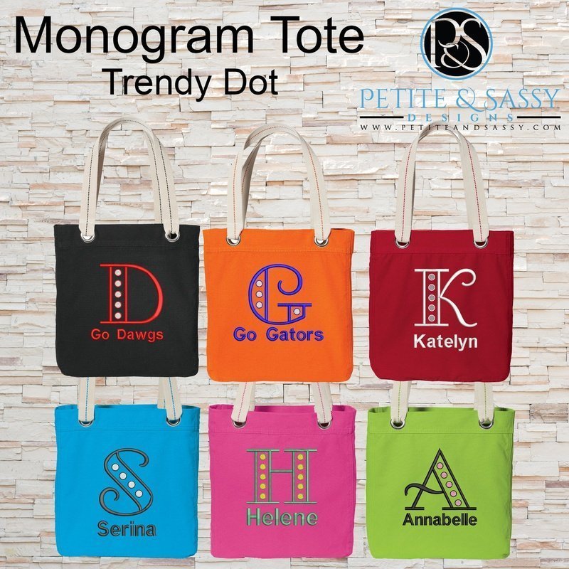 Trendy Dot Initial Heavy Duty Tote - Petite & Sassy Designs