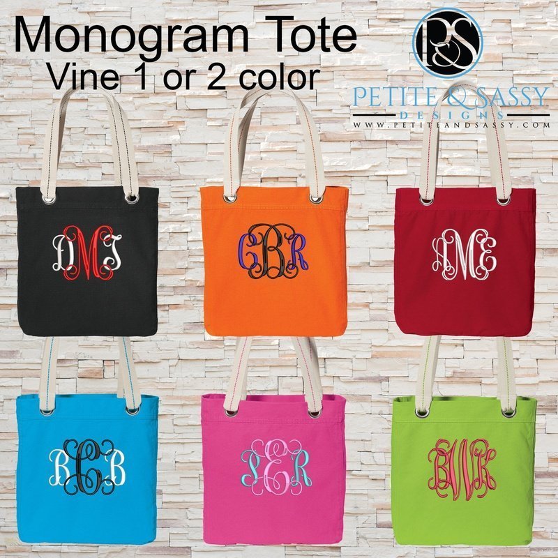 Vine Monogram Heavy Duty Tote - Petite & Sassy Designs