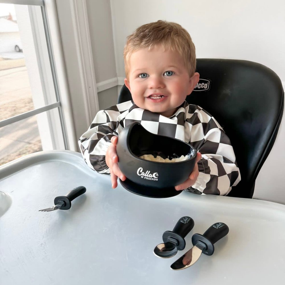 BLACKOUT Collection Silicone & Stainless Steel Toddler Utensil Set - Petite & Sassy Designs