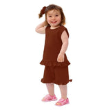 Brown Ruffle Hem Shorts