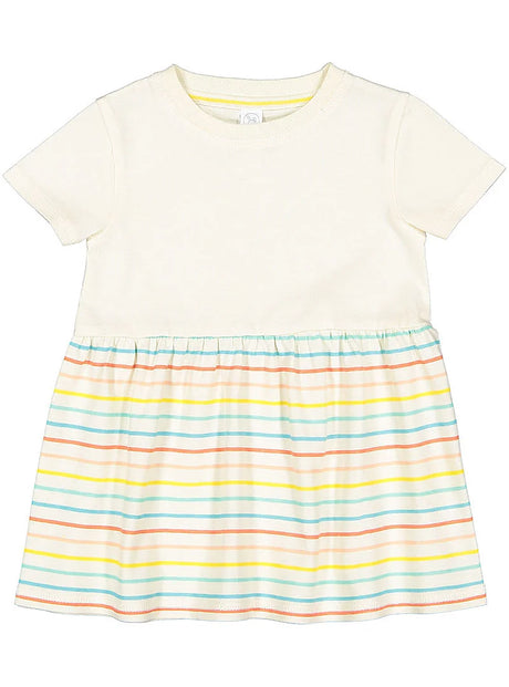 Girls Fine Jersey Dress in Natural/Sunkissed Stripe