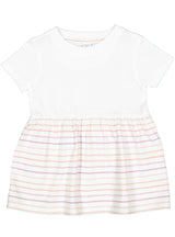 Girls Fine Jersey Dress in White/Lilac Stripe