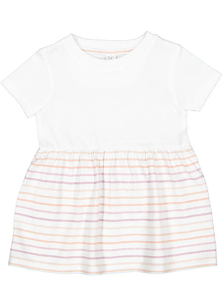 Girls Fine Jersey Dress in White/Lilac Stripe