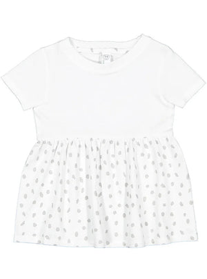 Girls Fine Jersey Dress in White/White Spot - Petite & Sassy Designs
