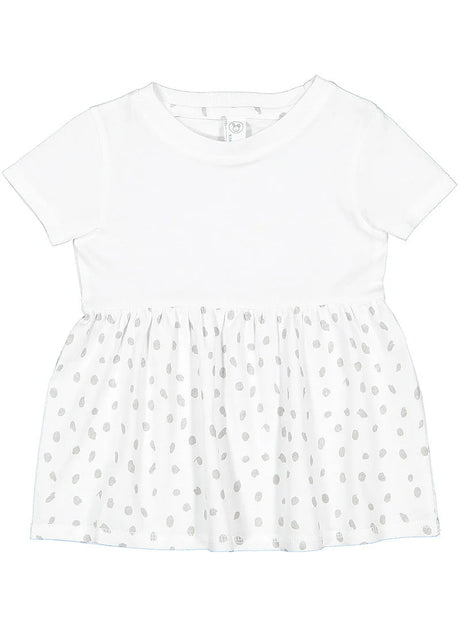 Girls Fine Jersey Dress in White/White Spot