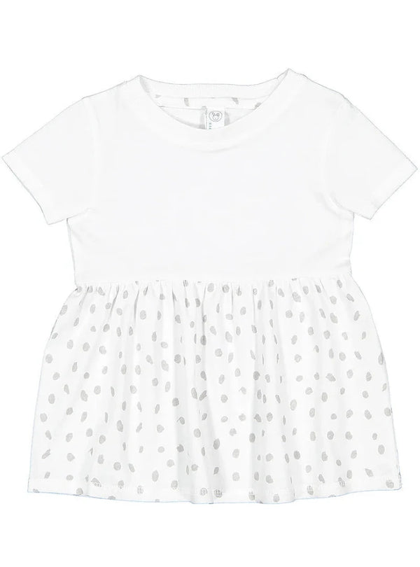 Girls Fine Jersey Dress in White/White Spot - Petite & Sassy Designs