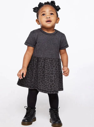 Girls Fine Jersey Dress in Vintage Smoke/Black Leopard - Petite & Sassy Designs