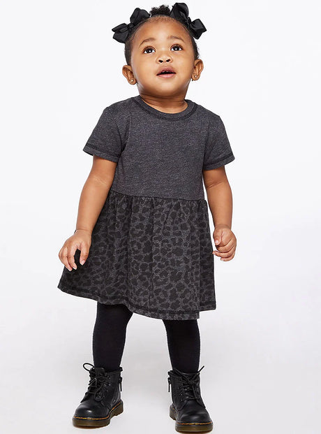 Girls Fine Jersey Dress in Vintage Smoke/Black Leopard