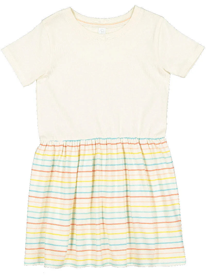 Girls Fine Jersey Dress in Natural/Sunkissed Stripe