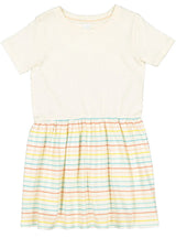Girls Fine Jersey Dress in Natural/Sunkissed Stripe