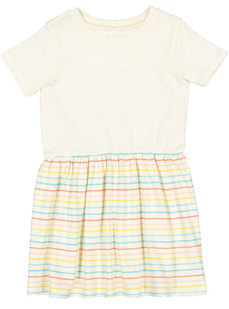 Girls Fine Jersey Dress in Natural/Sunkissed Stripe