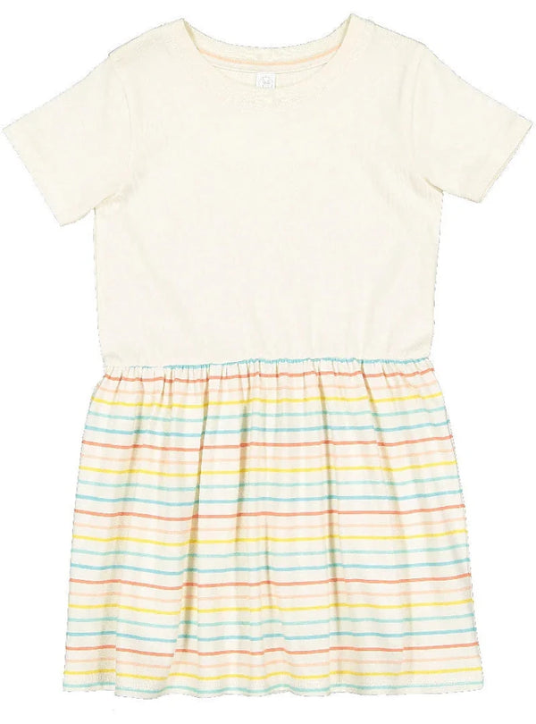 Girls Fine Jersey Dress in Natural/Sunkissed Stripe - Petite & Sassy Designs