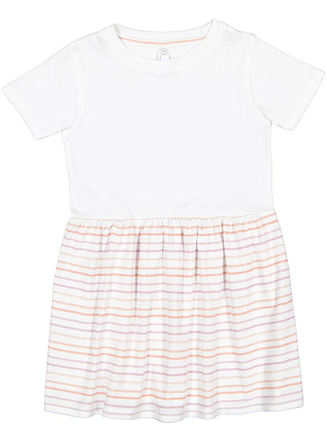 Girls Fine Jersey Dress in White/Lilac Stripe
