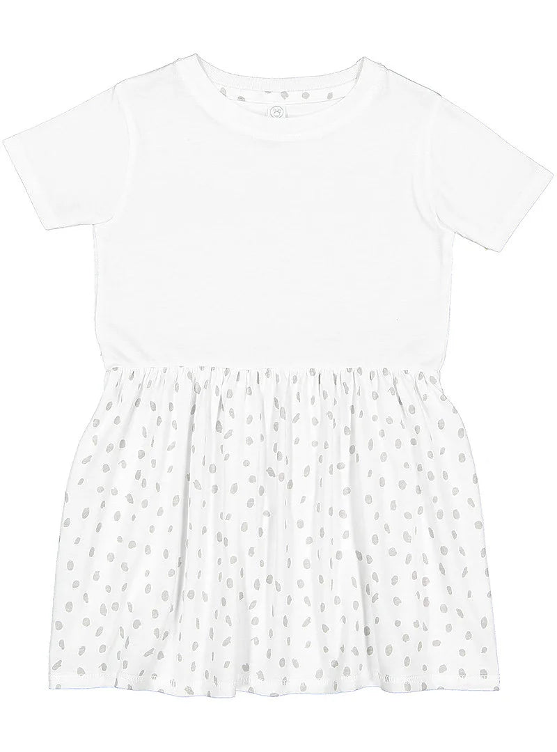 Girls Fine Jersey Dress in White/White Spot