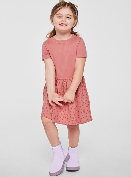 Girls Fine Jersey Dress in White/Lilac Stripe