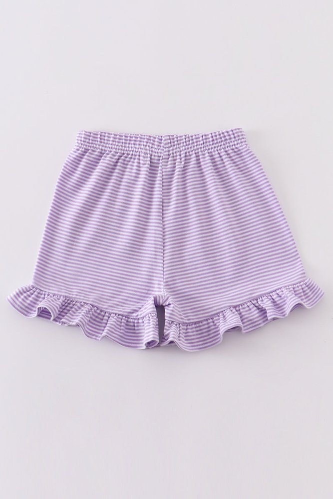 Purple & White Stripe Ruffle Hem Shorts - Petite & Sassy Designs