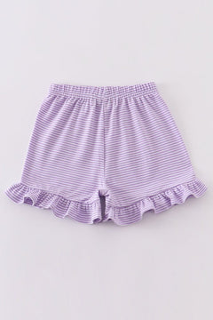 Purple & White Stripe Ruffle Hem Shorts - Petite & Sassy Designs