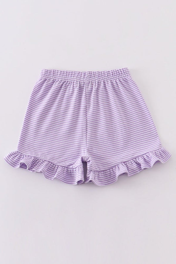 Purple & White Stripe Ruffle Hem Shorts - Petite & Sassy Designs