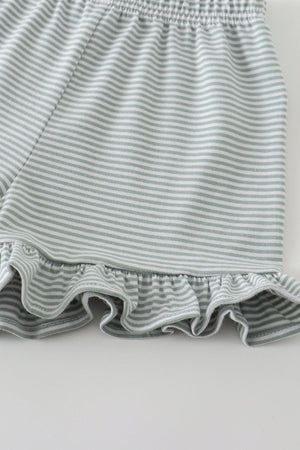 Sage & White Stripe Ruffle Hem Shorts - Petite & Sassy Designs