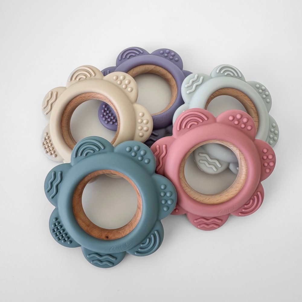 Garden Party Teether Collection - Silicone & Beechwood Flower - Petite & Sassy Designs