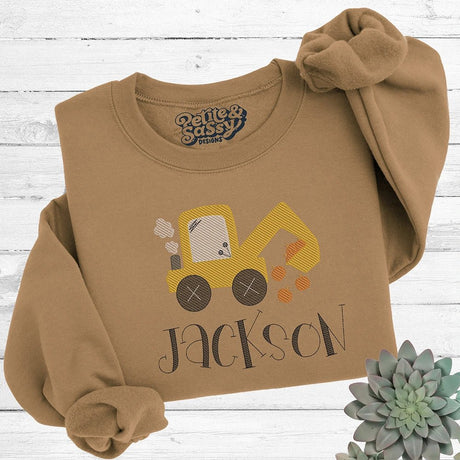 Pumpkin Backhoe Embroidered Sweatshirt - Petite & Sassy Designs