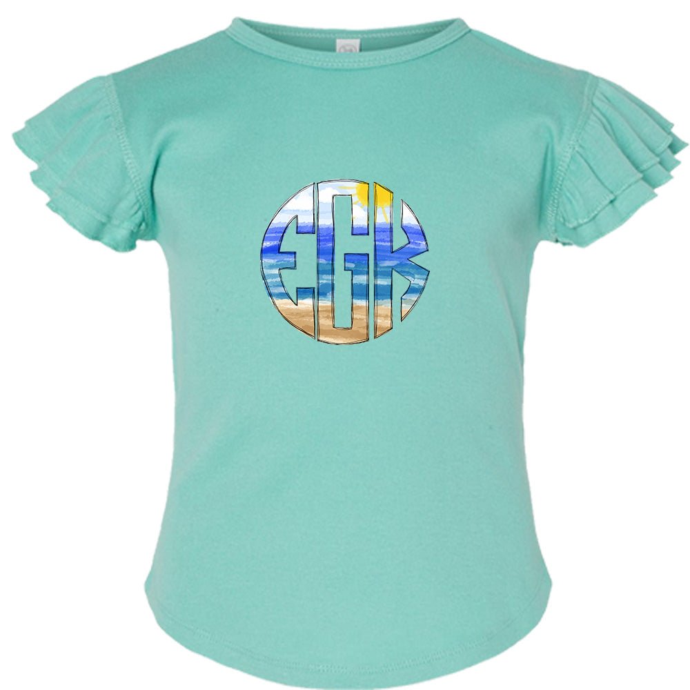 Beach Monogram Flutter Sleeve T-shirt - Petite & Sassy Designs