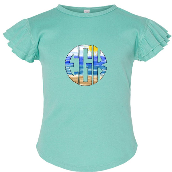Beach Monogram Flutter Sleeve T-shirt - Petite & Sassy Designs