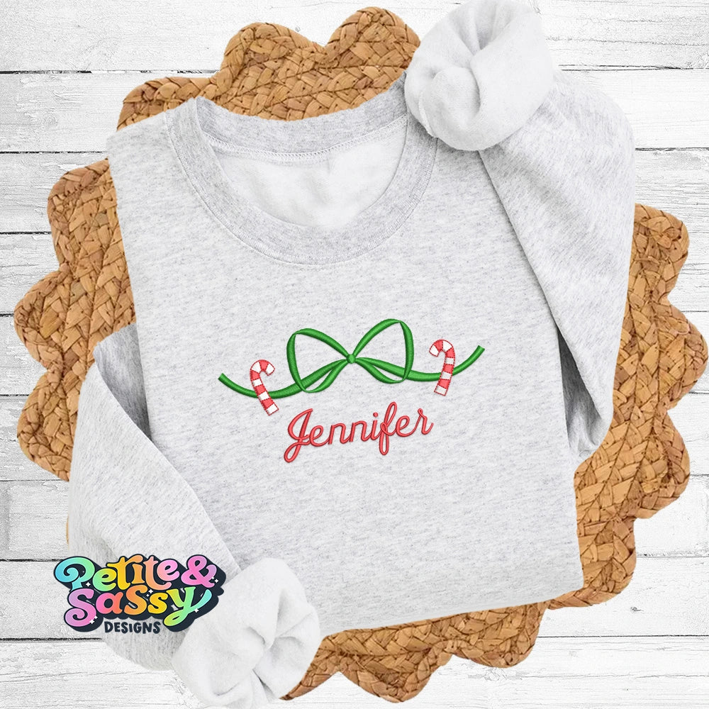 Candy Cane Bow Monogram Sweatshirt