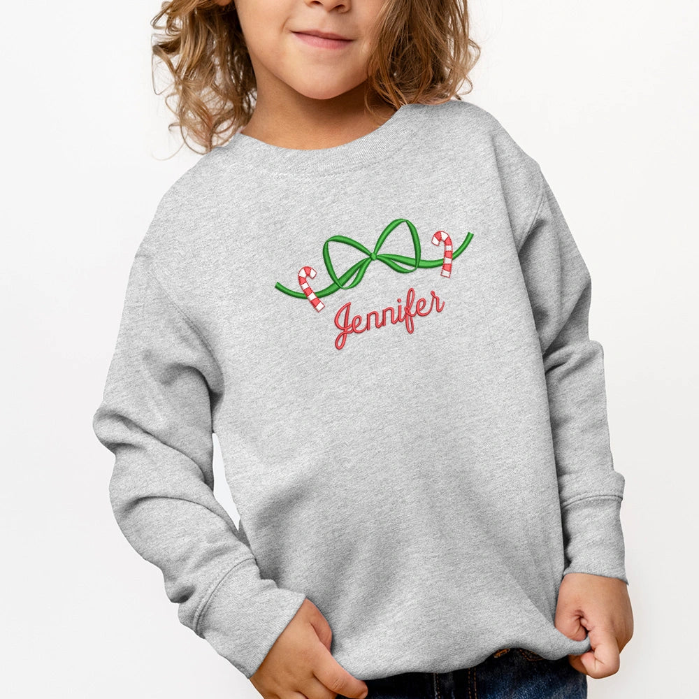 Candy Cane Bow Monogram Sweatshirt