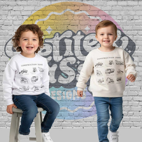Construction Zone Kids Sweatshirt | Toddler Truck Lover Shirt | Boys Bulldozer Dump Truck Crewneck | - Petite & Sassy Designs