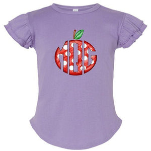 Dotted Apple Monogram Flutter Sleeve T-shirt - Petite & Sassy Designs
