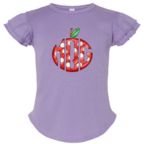 Dotted Apple Monogram Flutter Sleeve T-shirt - Petite & Sassy Designs