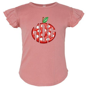 Dotted Apple Monogram Flutter Sleeve T-shirt - Petite & Sassy Designs