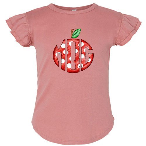 Dotted Apple Monogram Flutter Sleeve T-shirt - Petite & Sassy Designs