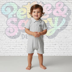 Boy's Polo Gray Stripe Romper - Petite & Sassy Designs