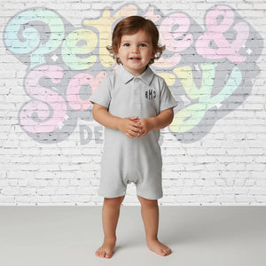Boy's Polo Gray Stripe Romper - Petite & Sassy Designs