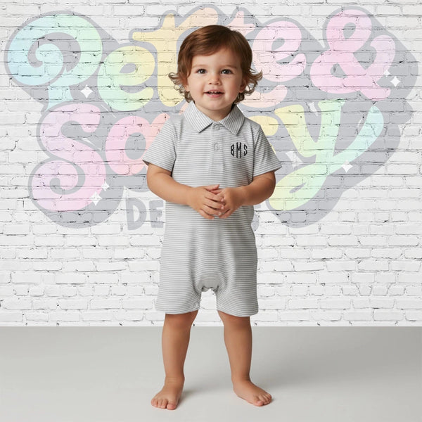 Boy's Polo Gray Stripe Romper - Petite & Sassy Designs